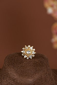 Gold Finish Vellore Polki Ring In Sterling Silver