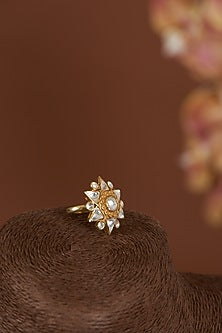 Gold Finish Vellore Polki Ring In Sterling Silver