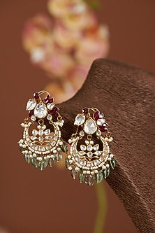 Gold Finish Bullur Polki Dangler Earrings In Sterling Silver