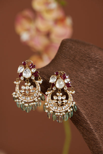 Gold Finish Bullur Polki Dangler Earrings In Sterling Silver