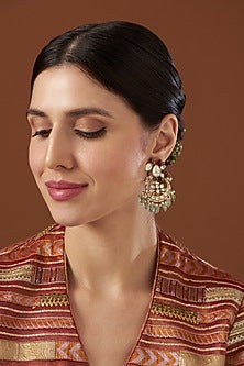 Gold Finish Bullur Polki Dangler Earrings In Sterling Silver