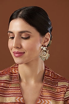 Gold Finish Bullur Polki Dangler Earrings In Sterling Silver