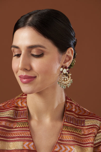 Gold Finish Bullur Polki Dangler Earrings In Sterling Silver