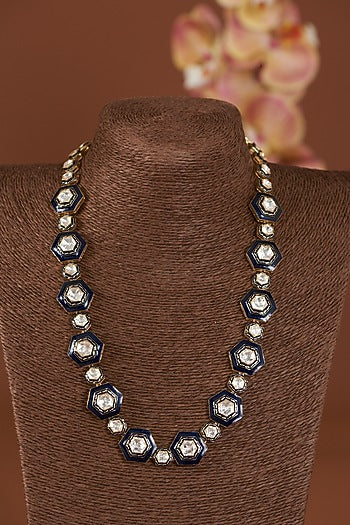 Gold Finish Enameled Necklace Set In Sterling Silver
