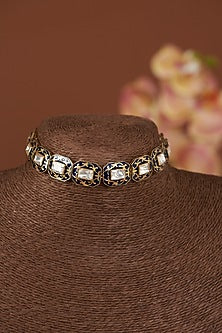 Gold Finish Enameled Choker Necklace In Sterling Silver