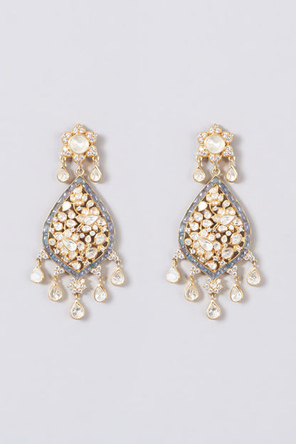 Gold Finish Blue Sapphire Earrings In Sterling Silver