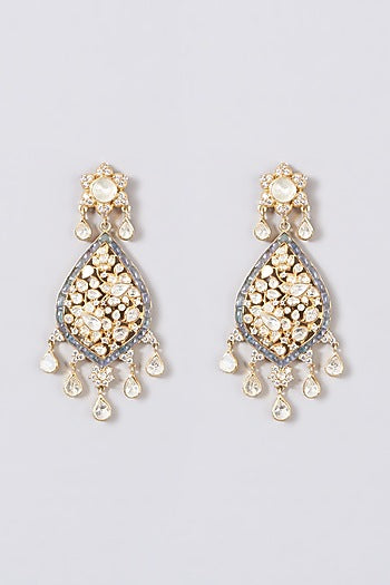 Gold Finish Blue Sapphire Earrings In Sterling Silver