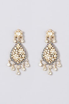 Gold Finish Blue Sapphire Earrings In Sterling Silver