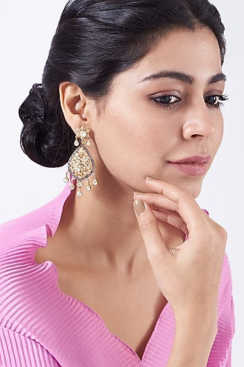 Gold Finish Blue Sapphire Earrings In Sterling Silver