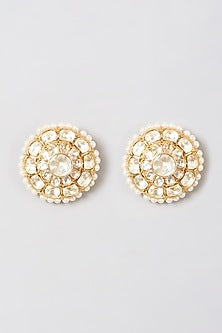 Gold Finish Kundan Polki Stud Earrings In Sterling Silver