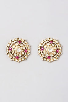 Gold Finish Kundan Polki Earrings In Sterling Silver