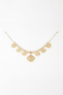 Gold Finish Pearl Matha Patti In 92.5 Sterling Silver