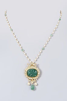 Gold Finish Kundan Polki Necklace In Sterling Silver