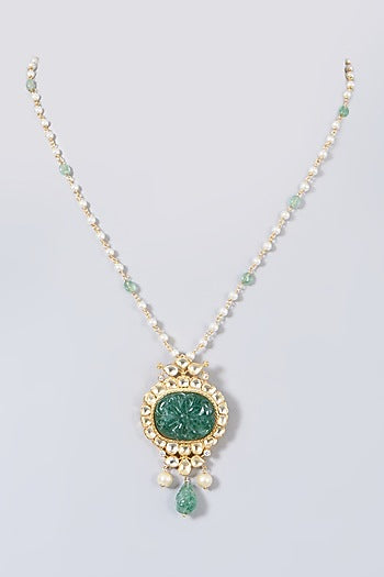Gold Finish Kundan Polki Necklace In Sterling Silver