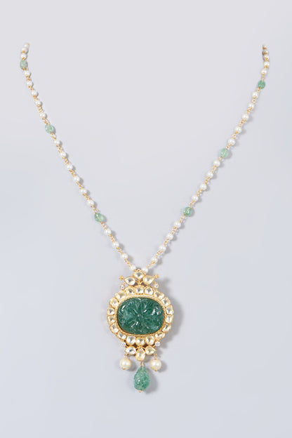 Gold Finish Kundan Polki Necklace In Sterling Silver