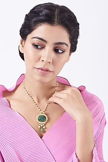 Gold Finish Kundan Polki Necklace In Sterling Silver
