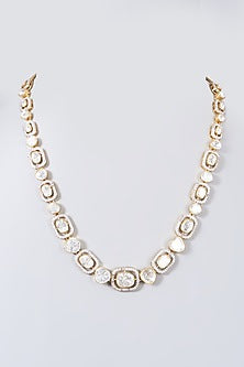 Gold Finish Kundan Polki Necklace Set In Sterling Silver