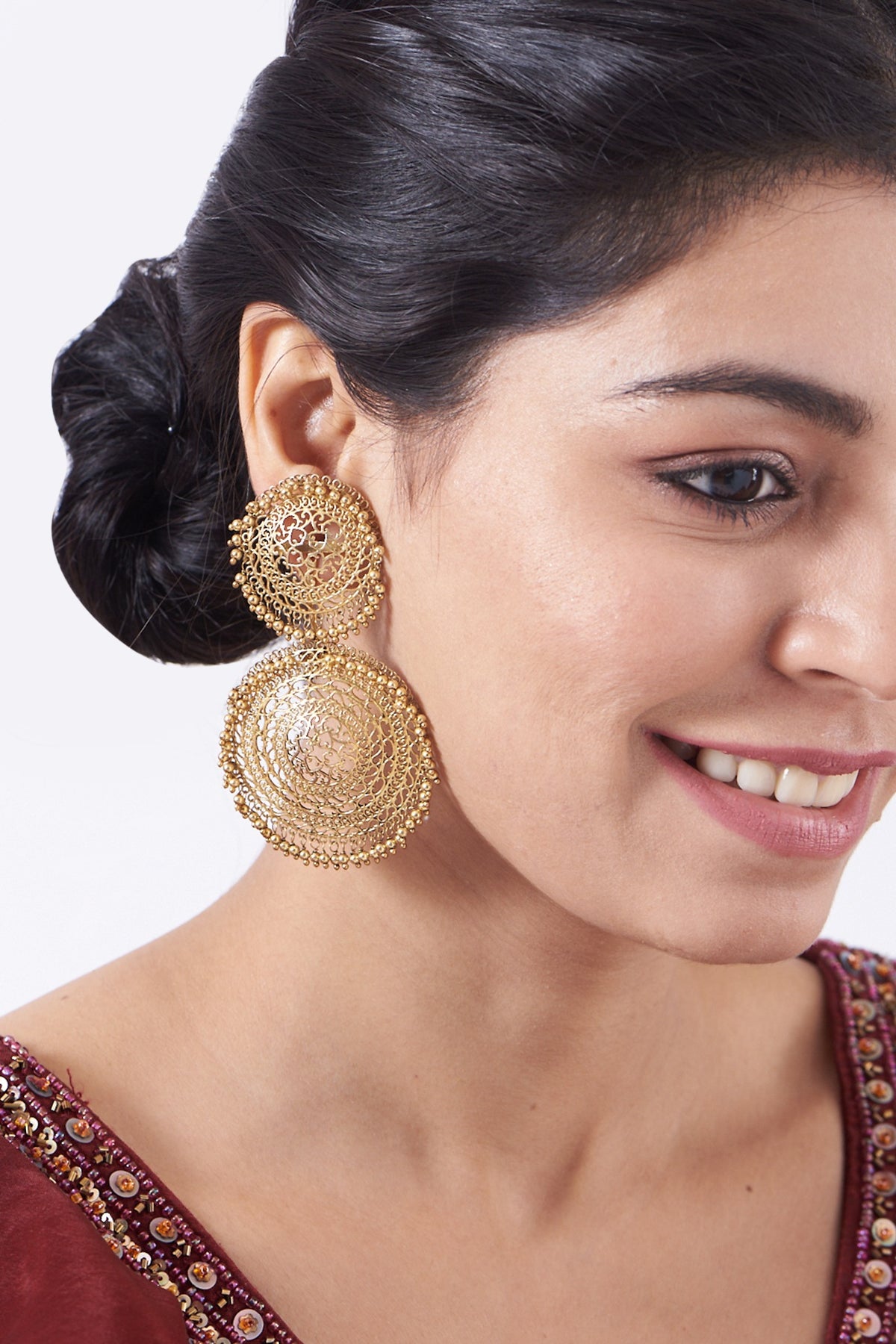 Gold Finish Detachable Dangler Earrings In Sterling Silver