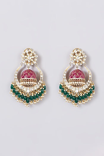 Gold Finish Freshwater Pearl Chandbali Earrings In Sterling Silver
