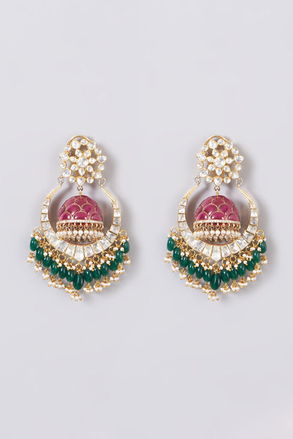 Gold Finish Freshwater Pearl Chandbali Earrings In Sterling Silver