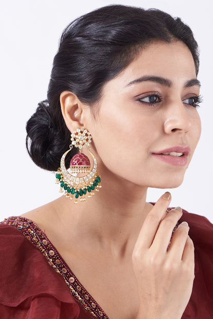 Gold Finish Freshwater Pearl Chandbali Earrings In Sterling Silver