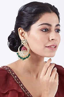 Gold Finish Freshwater Pearl Chandbali Earrings In Sterling Silver