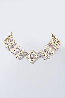 Gold Finish Blue Sapphire Choker Necklace In Sterling Silver