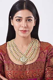 Gold Finish Long Pendant Necklace In Sterling Silver