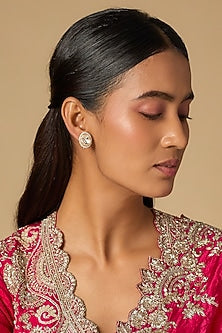 Gold Plated Moissanite Polki Stud Earrings In Sterling Silver