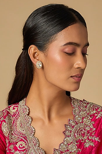 Gold Plated Moissanite Polki Stud Earrings In Sterling Silver