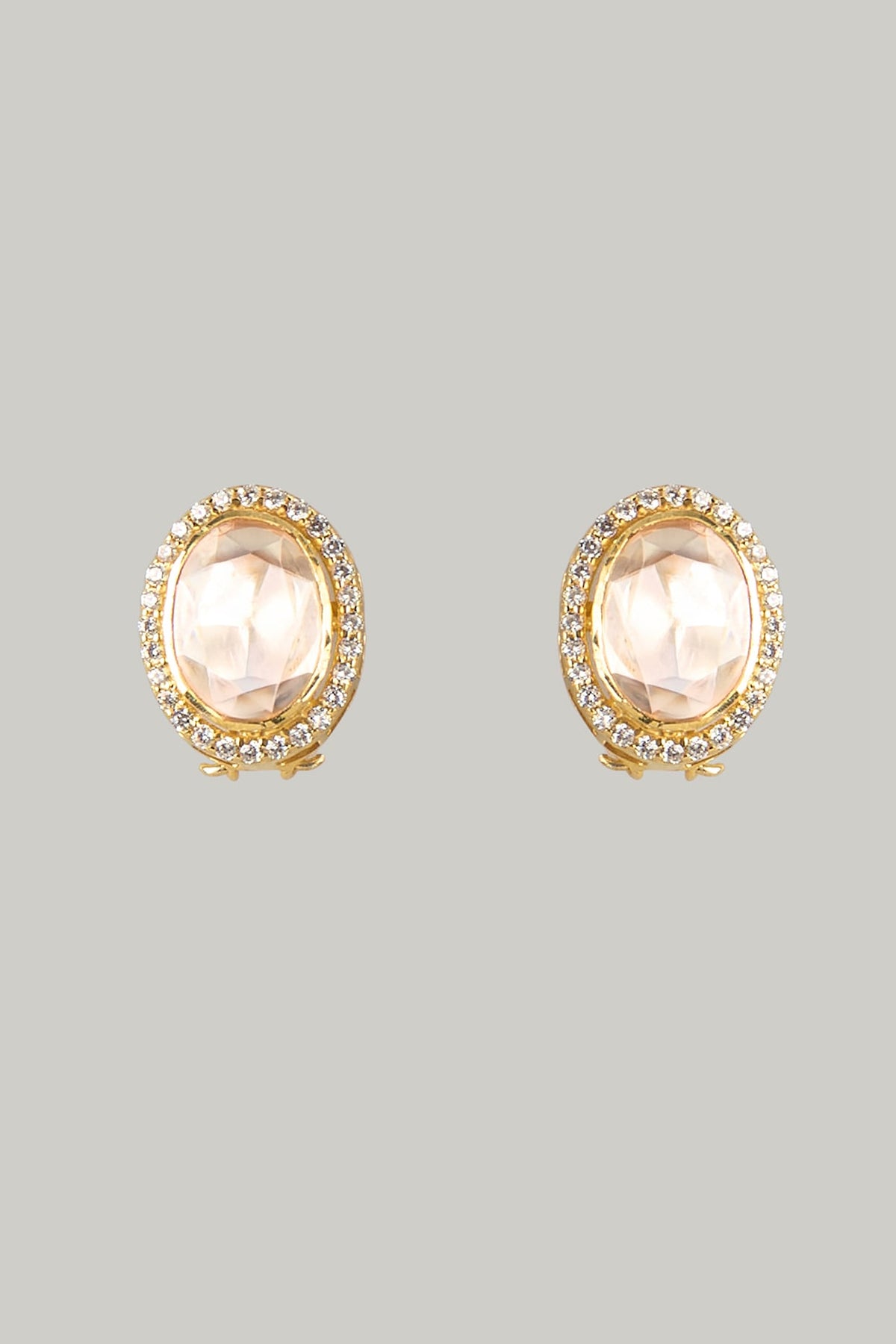 Gold Plated Moissanite Polki Stud Earrings In Sterling Silver