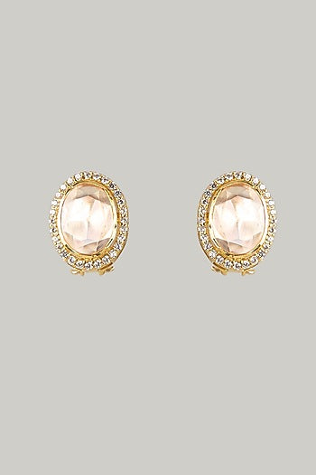 Gold Plated Moissanite Polki Stud Earrings In Sterling Silver