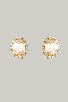 Gold Plated Moissanite Polki Stud Earrings In Sterling Silver