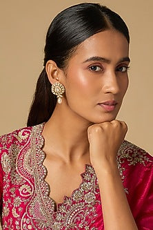 Gold Plated Moissanite Polki Dangler Earrings In Sterling Silver