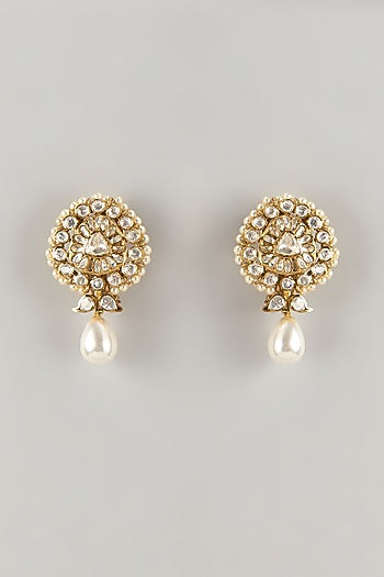 Gold Plated Moissanite Polki Dangler Earrings In Sterling Silver