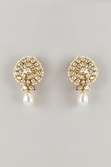 Gold Plated Moissanite Polki Dangler Earrings In Sterling Silver