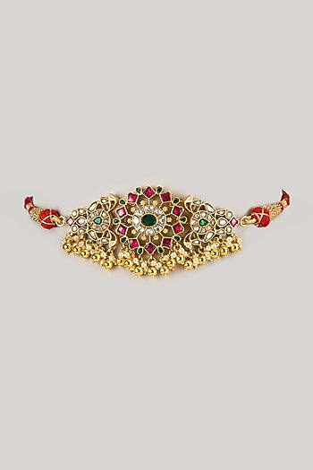 Gold Plated Multi-Colored Moissanite Polki Necklace In Sterling Silver