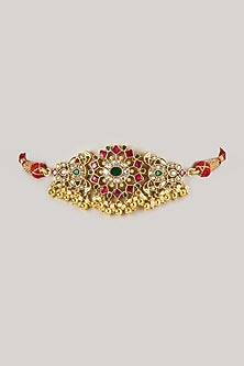 Gold Plated Multi-Colored Moissanite Polki Necklace In Sterling Silver