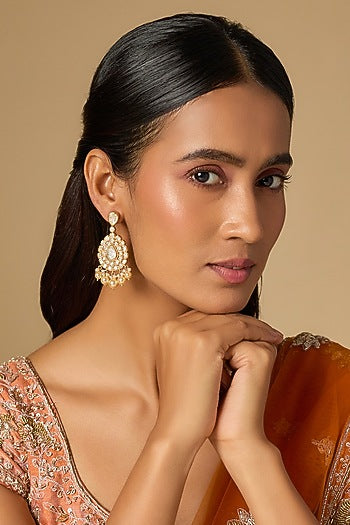 Gold Plated Red Moissanite Polki Stud Earrings In Sterling Silver