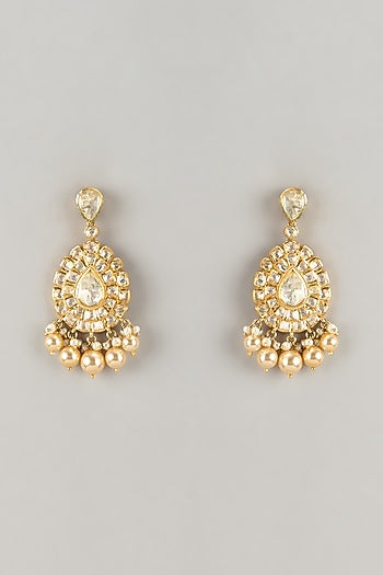 Gold Plated Red Moissanite Polki Stud Earrings In Sterling Silver