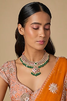 Gold Plated Multi-Colored Moissanite Polki Necklace In Sterling Silver