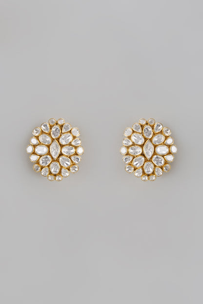 Gold Plated Moissanite Polki Handcrafted Stud Earrings In Sterling Silver