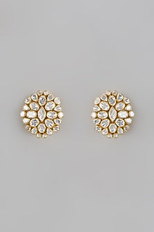 Gold Plated Moissanite Polki Handcrafted Stud Earrings In Sterling Silver