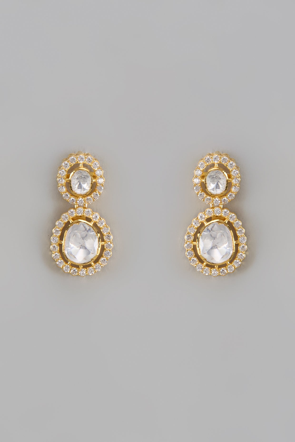 Gold Plated Moissanite Polki Handcrafted Dangler Earrings In Sterling Silver