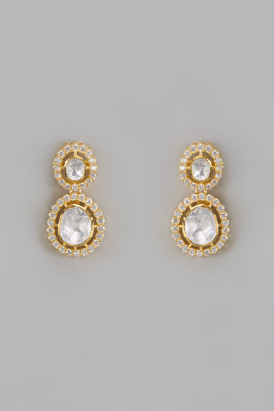 Gold Plated Moissanite Polki Handcrafted Dangler Earrings In Sterling Silver