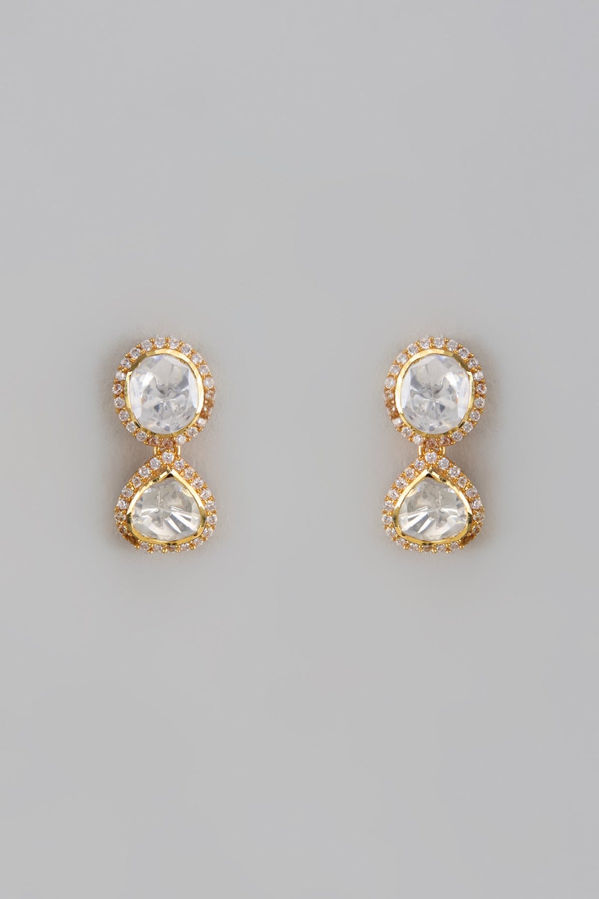 Gold Plated Moissanite Polki Handcrafted Dangler Earrings In Sterling Silver