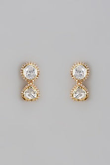 Gold Plated Moissanite Polki Handcrafted Dangler Earrings In Sterling Silver