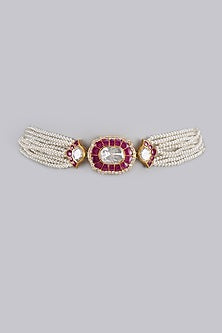 Gold Plated Moissanite Polki Choker Necklace In Sterling Silver