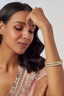 Gold Plated Kundan Polki Bangles In Sterling Silver (Set of 2)