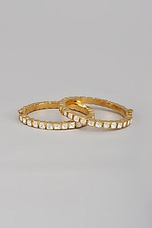 Gold Plated Kundan Polki Bangles In Sterling Silver (Set of 2)